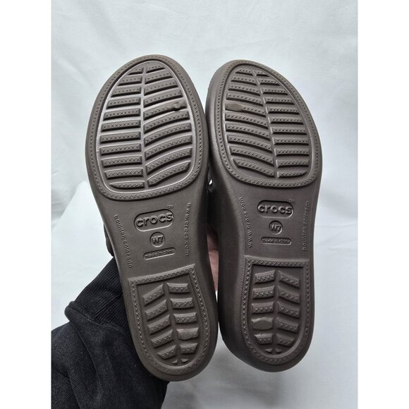 Crocs Patricia Wedge Strappy Slide Slip On Sandals Womens Size 7 Brown - Picture 7 of 8